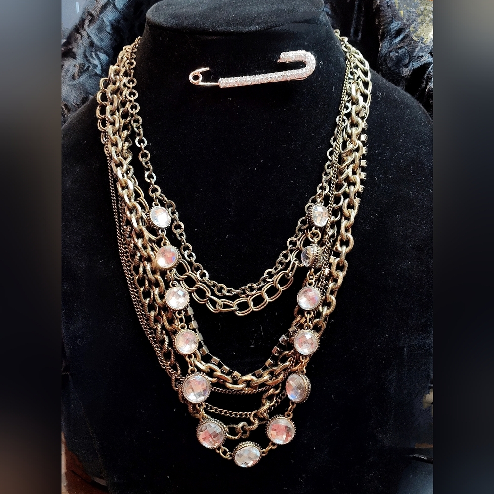 Vera Wang Bronze Multi-layer Faceted Glass Necklace